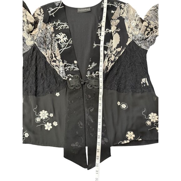 Talk Of The Walk Sheer Kimono Jacket Silk Blend Black Gray Floral Vintage Sz 1X - Picture 6 of 9